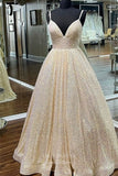 Spaghetti Strap Formal Dresses Sequin A-Line Prom Dresses 21599-Prom Dresses-vigocouture-Ivory-US2-vigocouture