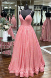 Spaghetti Strap Formal Dresses Sequin A-Line Prom Dresses 21599-Prom Dresses-vigocouture-Pink-US2-vigocouture