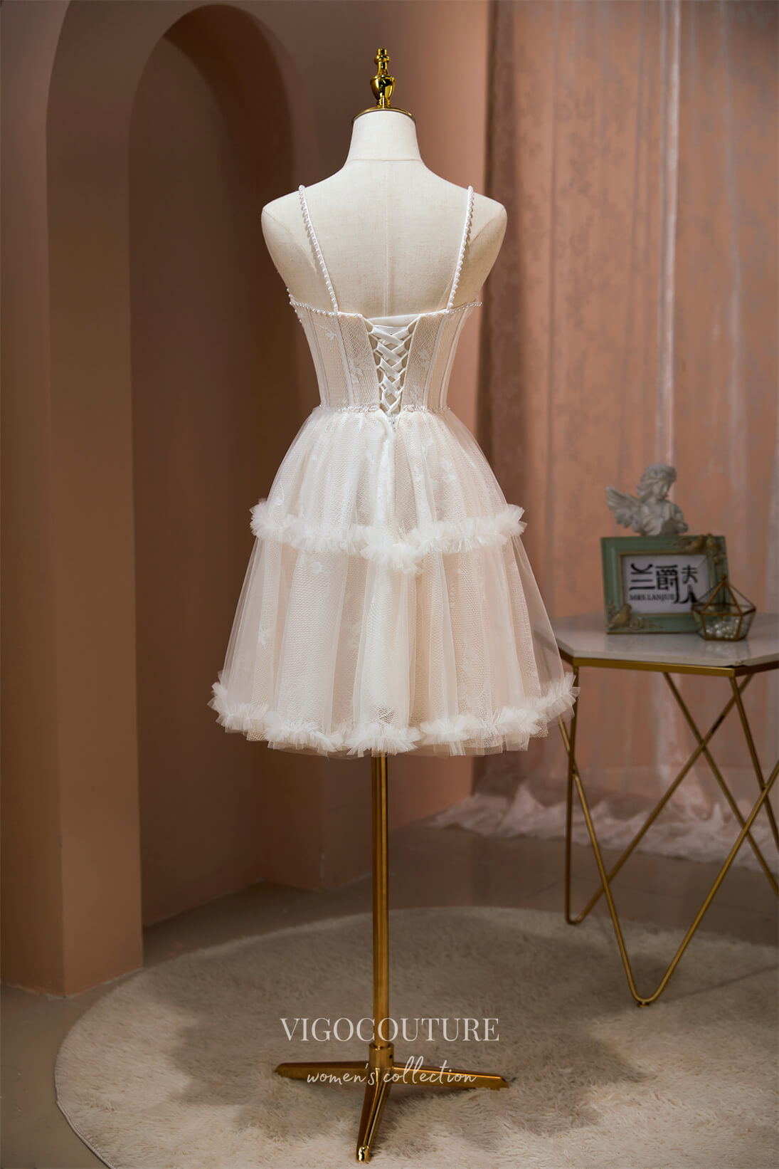 vigocouture-Spaghetti Strap Homecoming Dresses Beaded Hoco Dresses hc195-Prom Dresses-vigocouture-
