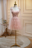 vigocouture-Spaghetti Strap Homecoming Dresses Floral Hoco Dresses hc194-Prom Dresses-vigocouture-Pink-US0-