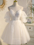 vigocouture-Spaghetti Strap Homecoming Dresses Lace Applique Dama Dresses hc128-Prom Dresses-vigocouture-Ivory-US2-