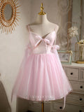 vigocouture-Spaghetti Strap Homecoming Dresses Sparkly Tulle Dama Dresses hc145-Prom Dresses-vigocouture-Blush-US2-