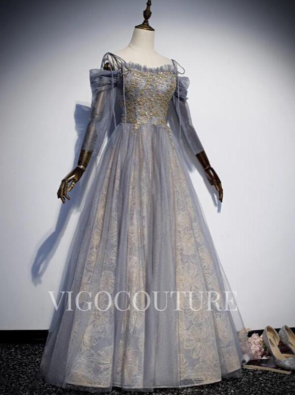 vigocouture-Spaghetti Strap Lace Applique Prom Dresses A-line Prom Gown 20274-Prom Dresses-vigocouture-