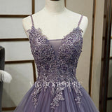 vigocouture-Spaghetti Strap Lace Applique Prom Dresses A-line Tiered Prom Gown 20279-Prom Dresses-vigocouture-