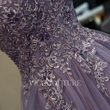 vigocouture-Spaghetti Strap Lace Applique Prom Dresses A-line Tiered Prom Gown 20279-Prom Dresses-vigocouture-