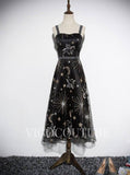 vigocouture-Spaghetti Strap Lace Prom Dress 2022 Mid-length A-line Dress-Prom Dresses-vigocouture-Black-US2-