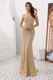 Spaghetti Strap Mermaid Beaded Prom Dress 20287