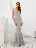 vigocouture-Spaghetti Strap Mermaid Beaded Prom Dress 20287-Prom Dresses-vigocouture-Grey-US2-
