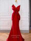 vigocouture-Spaghetti Strap Mermaid Prom Dresses Bow-Tie Evening Dresses 21316-Prom Dresses-vigocouture-Burgundy-US2-