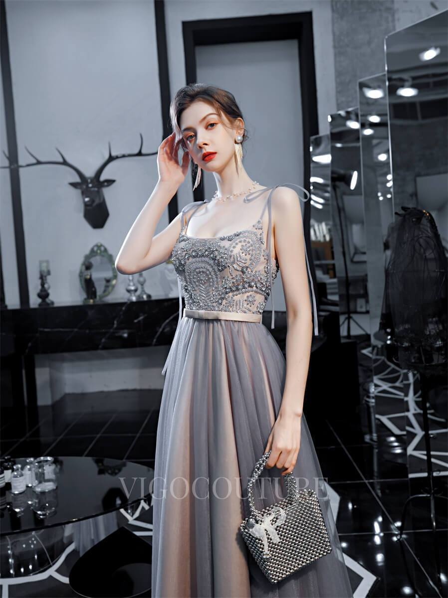 vigocouture-Spaghetti Strap Prom Dresses 2022 Beaded Evening Gown 20177-Prom Dresses-vigocouture-