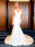 vigocouture-Spaghetti Strap Satin Wedding Dresses Mermaid Bridal Dresses W0032-Wedding Dresses-vigocouture-