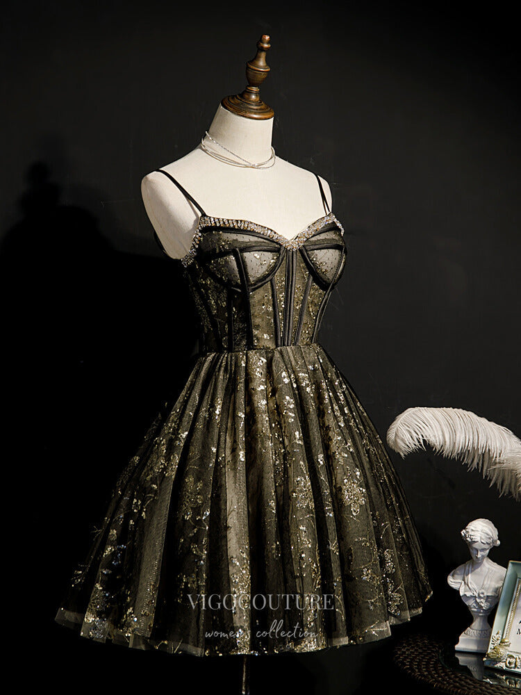vigocouture-Sparkly Beaded Homecoming Dresses Spaghetti Strap Dama Dresses hc107-Prom Dresses-vigocouture-