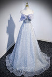 Sparkly Beaded Prom Dress with Spaghetti Strap and Bow-Tie 22262-Prom Dresses-vigocouture-Grey-Custom Size-vigocouture