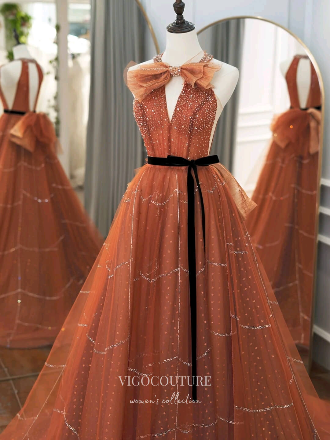 vigocouture-Sparkly Beaded Prom Dresses Halter Neck Formal Dresses 21188-Prom Dresses-vigocouture-