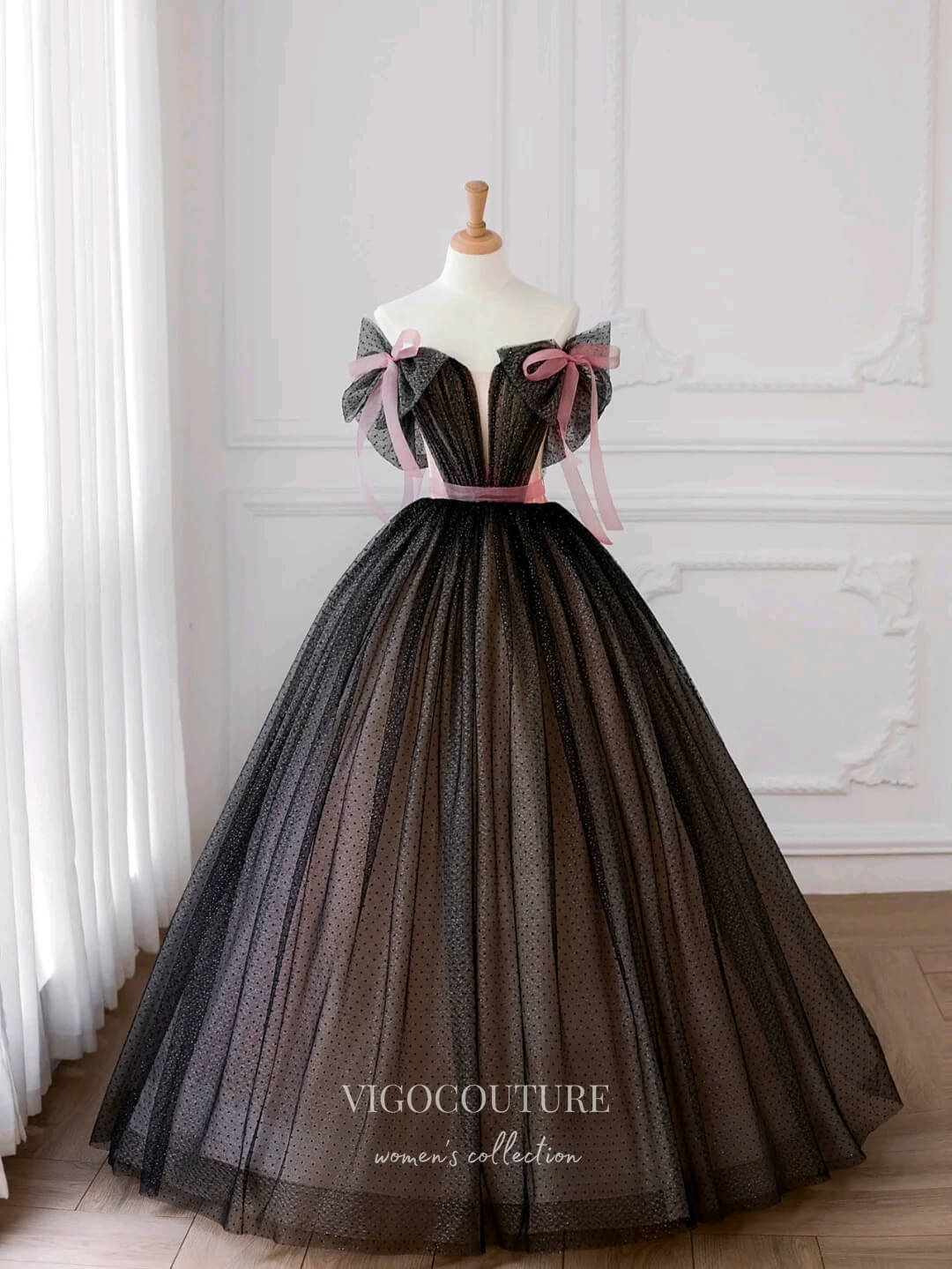 vigocouture-Sparkly Black Quinceanera Dresses Bow-Tie Formal Dresses 21158-Prom Dresses-vigocouture-Black-Custom Size-