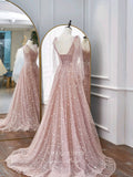 vigocouture-Sparkly Blush Sequin Prom Dresses Spaghetti Strap Formal Dresses 21189-Prom Dresses-vigocouture-