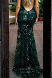 Sparkly Gold Sequin Prom Dresses Mermaid Spaghetti Strap Evening Dress 21884-Prom Dresses-vigocouture-Emerald-US2-vigocouture