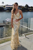 Sparkly Gold Sequin Prom Dresses Mermaid Spaghetti Strap Evening Dress 21884-Prom Dresses-vigocouture-Gold-US2-vigocouture
