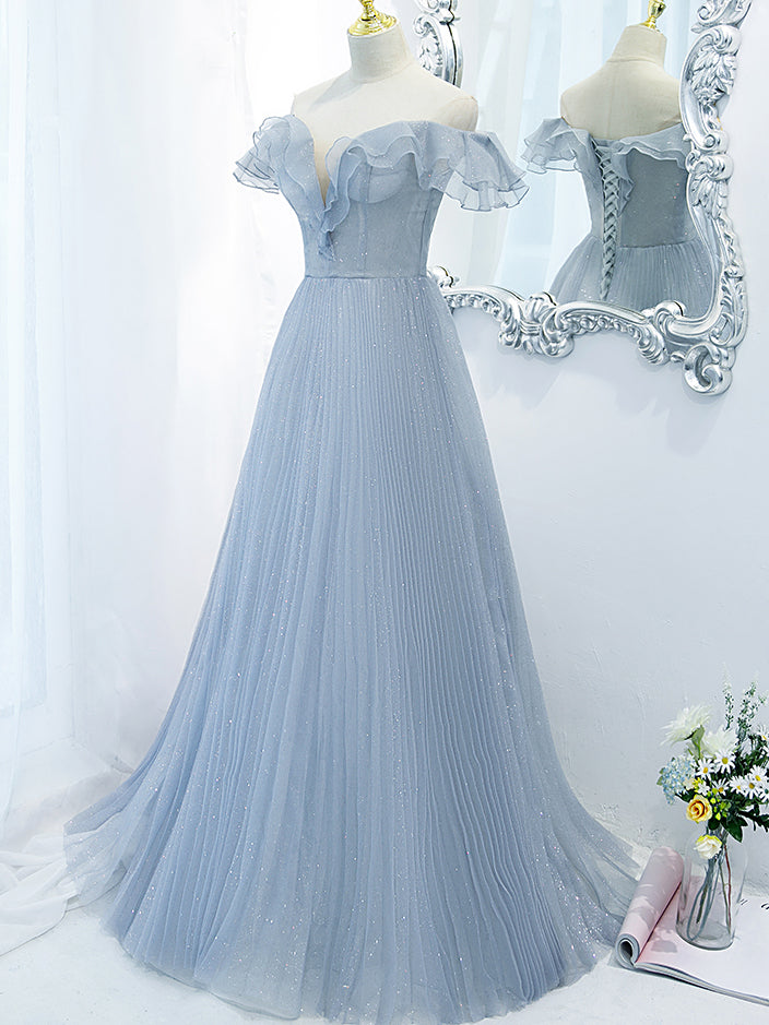 vigocouture-Sparkly Lace Off the Shoulder Prom Dress 20888-Prom Dresses-vigocouture-Light Blue-Custom Size-