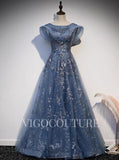 vigocouture-Sparkly Lace Prom Dress 2022 Boat Neck Prom Gown-Prom Dresses-vigocouture-Blue-US2-