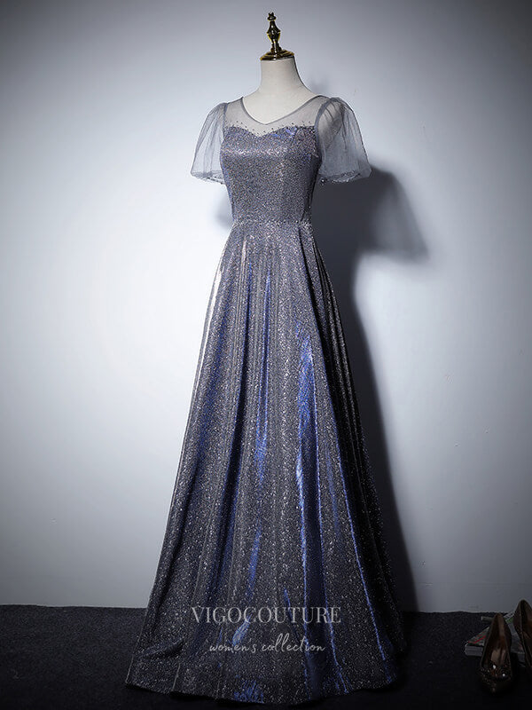 vigocouture-Sparkly Lace Prom Dresses Short Sleeve Formal Dresses 21057-Prom Dresses-vigocouture-