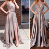 vigocouture-Sparkly Lace Spaghetti Strap A-Line Prom Dress 20612-Prom Dresses-vigocouture-Khaki-US2-