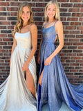 vigocouture-Sparkly Lace Spaghetti Strap A-Line Prom Dress 20930-Prom Dresses-vigocouture-Blue-US2-