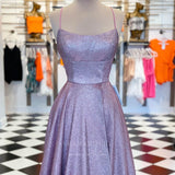 vigocouture-Sparkly Lace Spaghetti Strap A-Line Prom Dress 20930-Prom Dresses-vigocouture-Pink-US2-