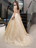 vigocouture-Sparkly Lace V-Neck Prom Dress 20250-Prom Dresses-vigocouture-