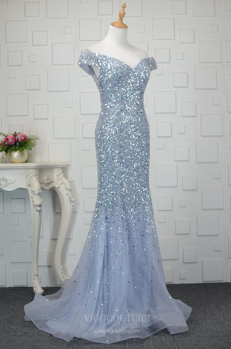 vigocouture-Sparkly Mermaid Prom Dresses Off the Shoulder Evening Dresses 20795-Prom Dresses-vigocouture-Light Blue-US2-