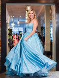 vigocouture-Sparkly Satin Prom Dresses Strapless Formal Dresses 21571-Prom Dresses-vigocouture-Light Blue-US2-
