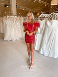 vigocouture-Sparkly Sequin Hoco Dresses Strapless Feather Bodycon Dresses hc203-Prom Dresses-vigocouture-Red-US0-