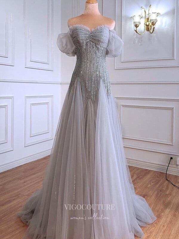 vigocouture-Sparkly Sequin Prom Dresses Off the Shoulder Formal Dresses 21308-Prom Dresses-vigocouture-Grey-US2-