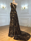 vigocouture-Sparkly Sequin Prom Dresses One Shoulder Evening Dresses 21277-Prom Dresses-vigocouture-Gold-US2-