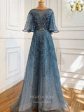 vigocouture-Sparkly Sequin Prom Dresses Short Sleeve Formal Dresses 21284-Prom Dresses-vigocouture-Blue-US2-