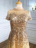 vigocouture-Sparkly Sequin Prom Dresses Short Sleeve Formal Dresses 21286-Prom Dresses-vigocouture-