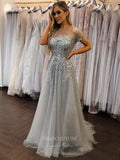 vigocouture-Sparkly Sequin Prom Dresses Short Sleeve Formal Dresses 21286-Prom Dresses-vigocouture-Silver-US2-