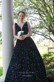 Sparkly Sequin Prom Dresses Spaghetti Strap Plunging V-Neck Evening Gown 21889-Prom Dresses-vigocouture-Emerald-US2-vigocouture