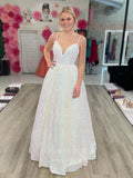 vigocouture-Sparkly Sequin Spaghetti Strap Prom Dress 20974-Prom Dresses-vigocouture-Ivory-US2-