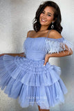 vigocouture-Sparkly Tulle Hoco Dresses Off the Shoulder Homecoming Dresses hc214-Prom Dresses-vigocouture-Light Blue-US0-
