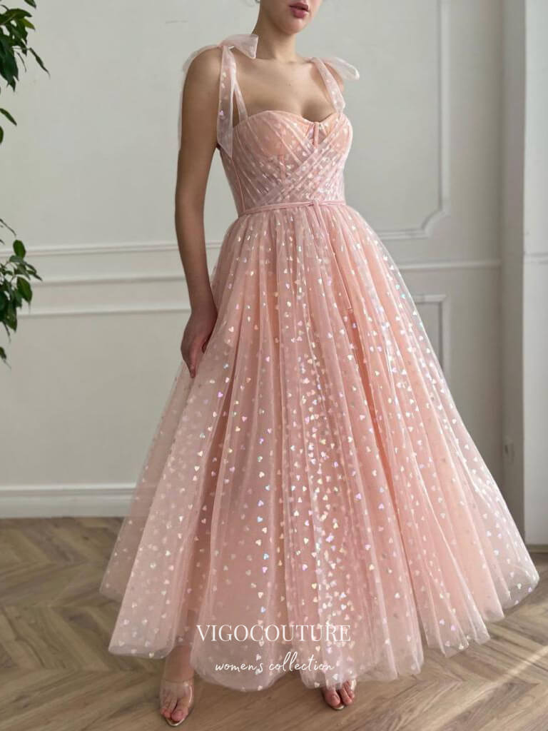 vigocouture-Sparkly Tulle Hoco Dresses Spaghetti Strap Maxi Dresses hc171-Prom Dresses-vigocouture-Blush-US2-