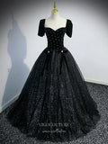 vigocouture-Sparkly Tulle Prom Dresses Removable Sleeve Formal Dresses 21327-Prom Dresses-vigocouture-Black-US2-
