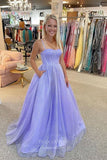 Sparkly Tulle Prom Dresses Spaghetti Strap Evening Dress 21885b-Prom Dresses-vigocouture-Lavender-US2-vigocouture