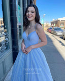 Sparkly Tulle Prom Dresses with Pockets Spaghetti Strap Evening Dress 21688-Prom Dresses-vigocouture-Blush-US2-vigocouture