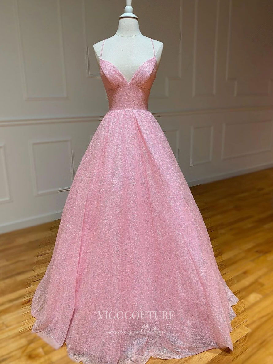 vigocouture-Blush Spaghetti Strap Prom Dresses Sparkly Tulle Evening Dress 21688-Prom Dresses-vigocouture-Blush-US2-