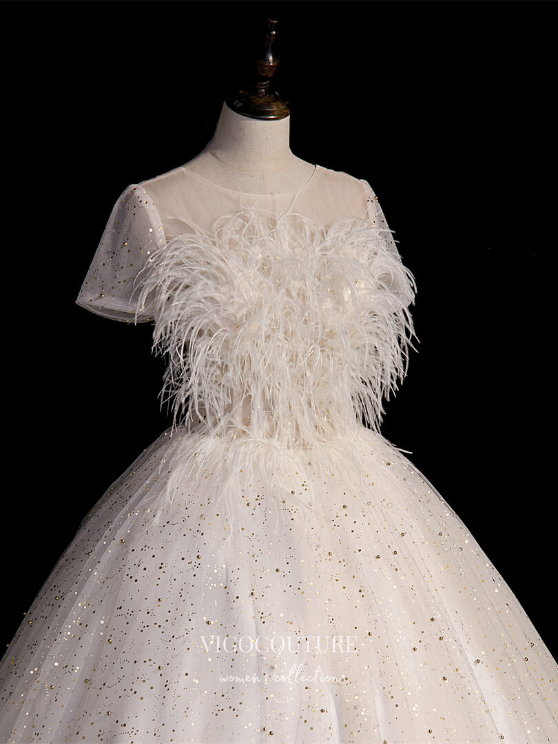 vigocouture-Sparkly Tulle Quinceanera Dresses Feather Sweet 16 Dresses 21406-Prom Dresses-vigocouture-