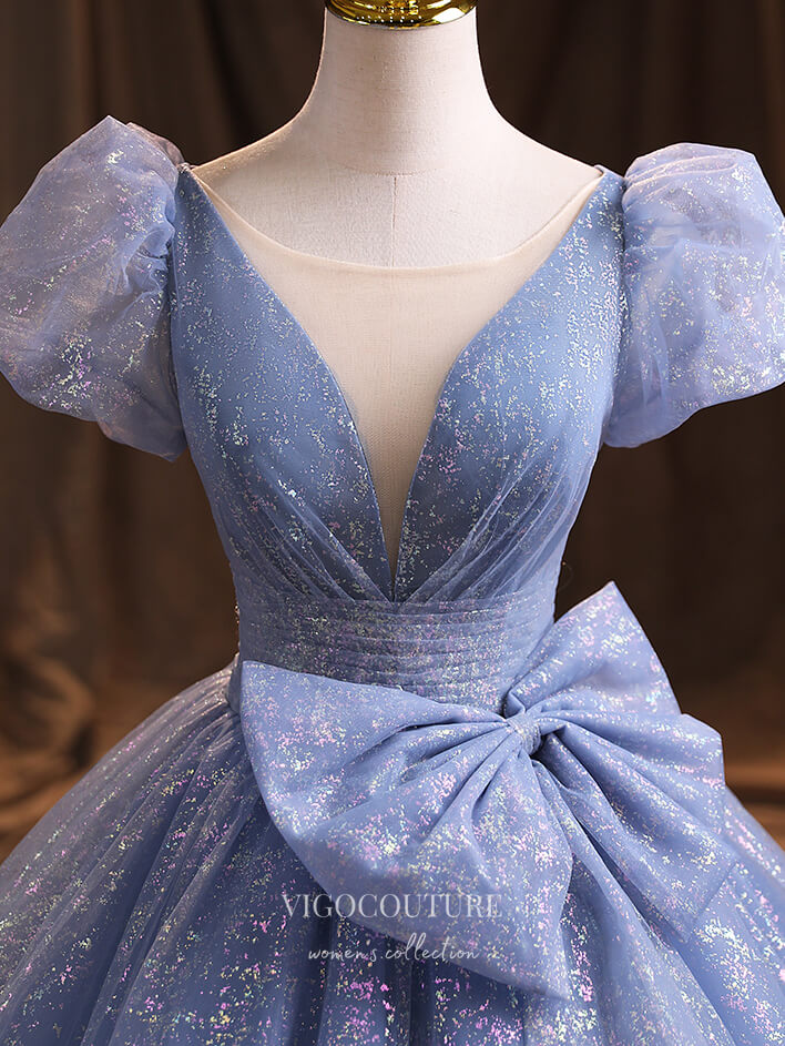 vigocouture-Sparkly Tulle Quinceanera Dresses Puffed Sleeve Sweet 15 Dresses 21382-Prom Dresses-vigocouture-