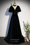 vigocouture-Sparkly Velvet Formal Dress A-Line V-Neck Prom Dresses 21643-Prom Dresses-vigocouture-Black-US2-