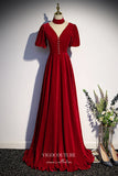 vigocouture-Sparkly Velvet Formal Dress A-Line V-Neck Prom Dresses 21643-Prom Dresses-vigocouture-Burgundy-US2-