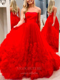 vigocouture-Strapless A-Line Floral Prom Dress 20622-Prom Dresses-vigocouture-Red-US2-